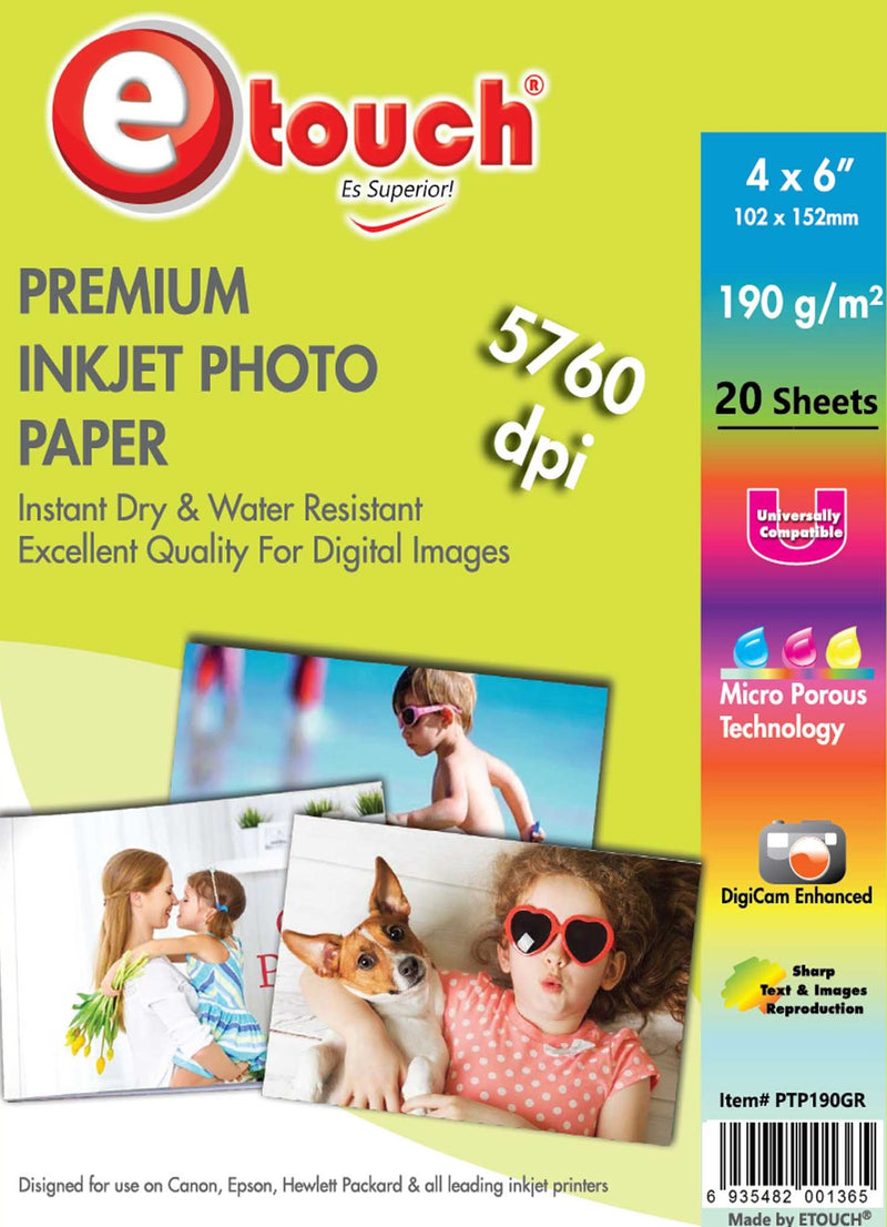 PAPEL FOTO GLOSSY 4X6, 20 HOJAS , 190GRS. ETOUCH